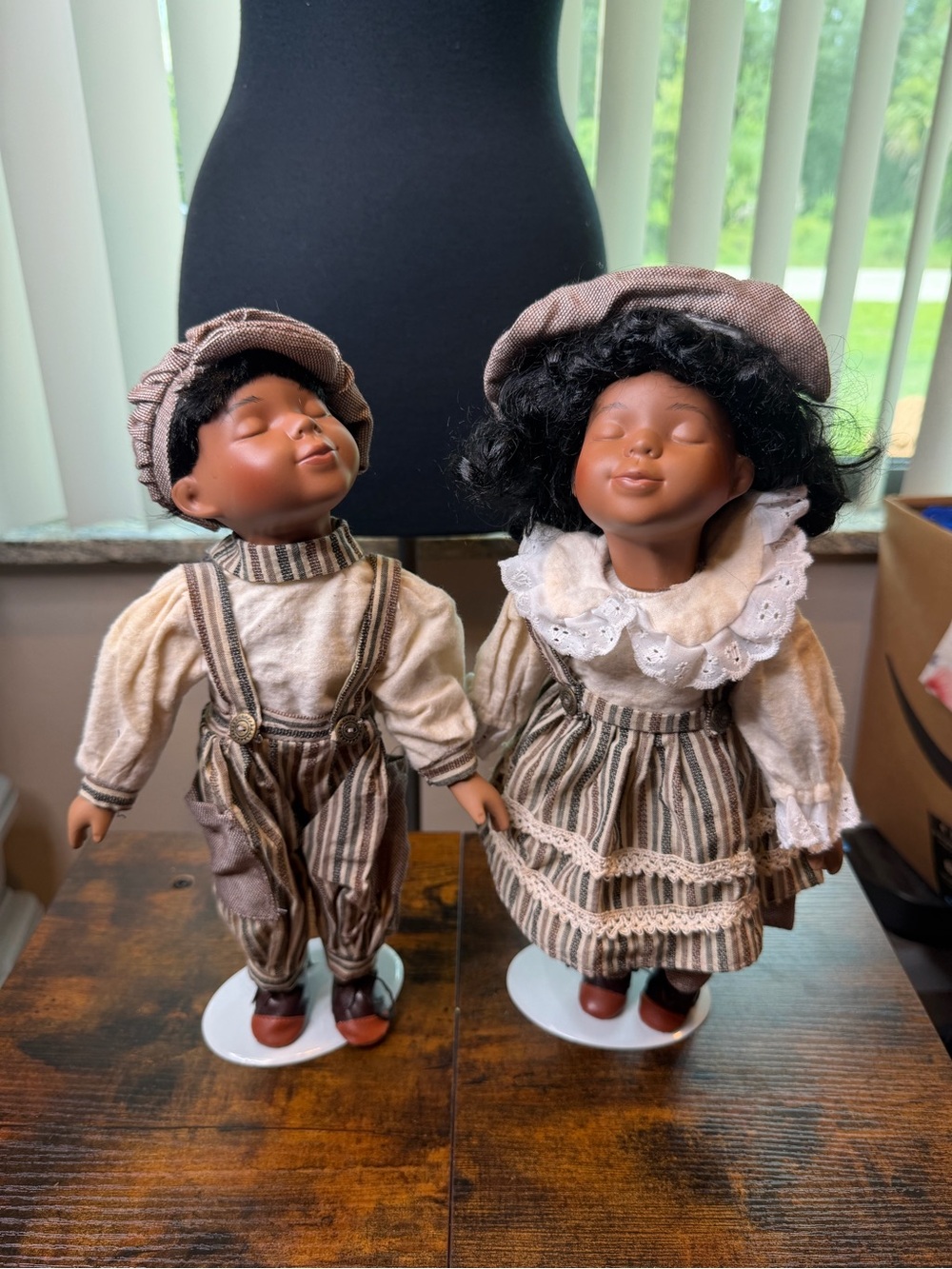 African American porcelain dolls Victorianstyle dress “kissing dolls"13.5 inches